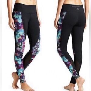 ATHLETA Colorful Watercolor Mesh Panel Athletic Leggings Sz Small